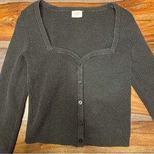 Abercrombie & Fitch black ribbed cardigan sweater Square Neck Button Up vintage